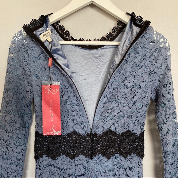 Metisu Blue Hollow Cutout Lace Swing Midi Dress Blue Sz Small - Picture 11 of 12